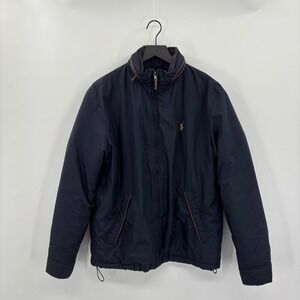 Polo Ralph Lauren Mens Windbreaker Jacket Medium Navy Blue Full Zip Pony Hood
